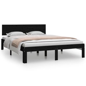 Estructura De Cama Madera Maciza Negra King Size 150x200 Cm Vidaxl