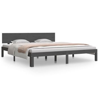 Estructura De Cama De Matrimonio Madera Maciza Gris 180x200 Cm Vidaxl