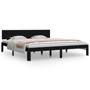 Estructura De Cama Madera Maciza Negro Supe King 180x200 Cm Vidaxl