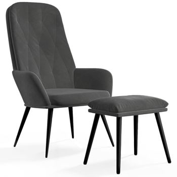 Sillón De Relax Con Taburete Terciopelo Gris Oscuro Vidaxl