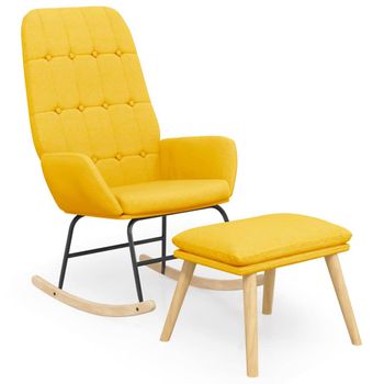 Sillón Mecedora Con Taburete Tela Amarillo Mostaza Vidaxl