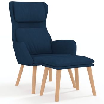 Sillón De Relax Con Taburete Terciopelo Azul Vidaxl