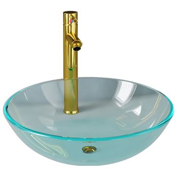 Lavabo Con Grifo Y Tapón Pulsador Cristal Templado Transparente Vidaxl