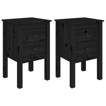 Mesitas De Noche 2 Uds Madera Maciza De Pino Negro 40x35x61,5cm Vidaxl