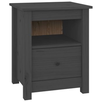 Mesita De Noche Madera Maciza De Pino Gris 40x35x49 Cm Vidaxl