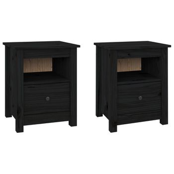 Mesitas De Noche 2 Uds Madera Maciza De Pino Negra 40x35x49 Cm Vidaxl