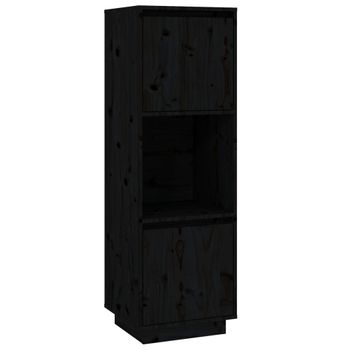 Aparador Alto De Madera Maciza De Pino Negro 38x35x117 Cm Vidaxl