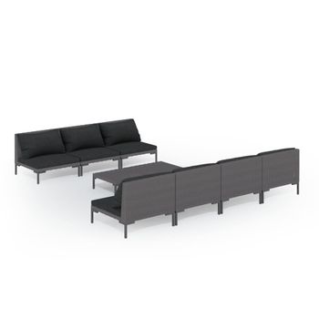 Set Muebles Jardín 8 Pzas Y Cojines Ratán Sintético Gris Oscuro Vidaxl