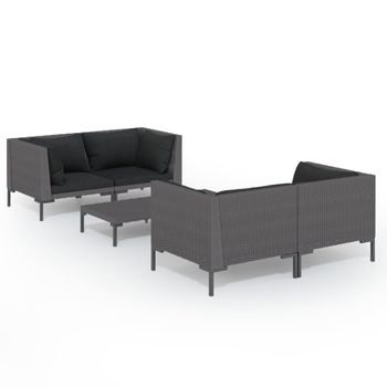 Set Muebles Jardín 5 Pzas Y Cojines Ratán Sintético Gris Oscuro Vidaxl