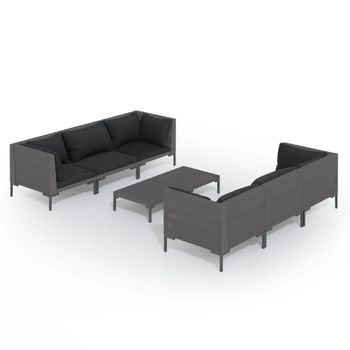 Set Muebles Jardín 7 Pzas Y Cojines Ratán Sintético Gris Oscuro Vidaxl