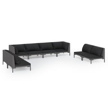 Set Muebles Jardín 8 Pzas Y Cojines Ratán Sintético Gris Oscuro Vidaxl