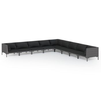 Set Muebles Jardín 9 Pzas Y Cojines Ratán Sintético Gris Oscuro Vidaxl