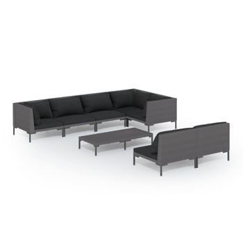 Set Muebles Jardín 8 Pzas Y Cojines Ratán Sintético Gris Oscuro Vidaxl