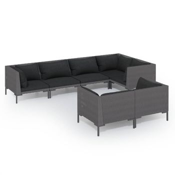 Set Muebles Jardín 7 Pzas Y Cojines Ratán Sintético Gris Oscuro Vidaxl