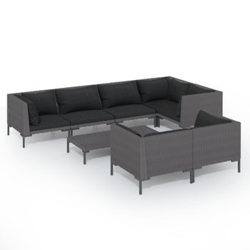 Set Muebles Jardín 8 Pzas Y Cojines Ratán Sintético Gris Oscuro Vidaxl