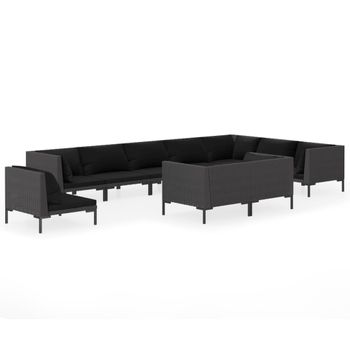 Set Muebles Jardín 10 Pzas Cojines Ratán Sintético Gris Oscuro Vidaxl