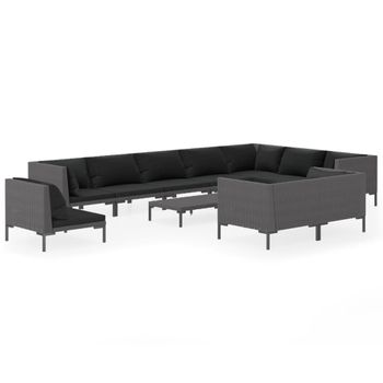 Set Muebles Jardín 11 Pzas Cojines Ratán Sintético Gris Oscuro Vidaxl