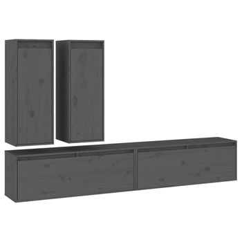 Muebles Para Tv 4 Piezas Madera Maciza De Pino Gris Vidaxl