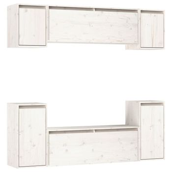 Muebles Para Tv 6 Piezas Madera Maciza De Pino Blanco Vidaxl