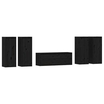 Muebles Para Tv 5 Piezas Madera Maciza De Pino Negro Vidaxl