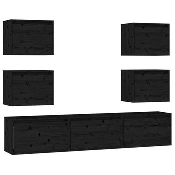 Muebles Para Tv 7 Piezas Madera Maciza De Pino Negro Vidaxl