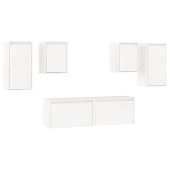 Muebles Para Tv 6 Piezas Madera Maciza De Pino Blanco Vidaxl