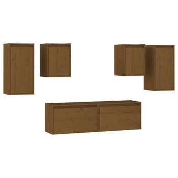 Muebles Para Tv 6 Piezas Madera Maciza De Pino Marrón Miel Vidaxl