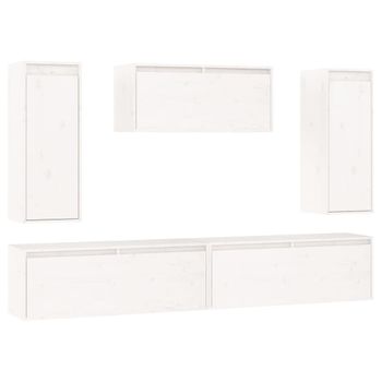 Muebles Para Tv 5 Piezas Madera Maciza De Pino Blanco Vidaxl