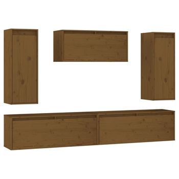 Muebles Para Tv 5 Piezas Madera Maciza De Pino Marrón Miel Vidaxl