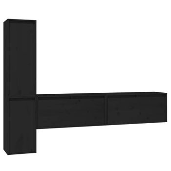 Muebles Para Tv 4 Piezas Madera Maciza De Pino Negro Vidaxl