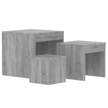 Mesas Apilables 3 Pzas Madera Contrachapada Color Gris Sonoma Vidaxl