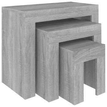 Mesas Centro Apilables 3 Pzas Madera Contrachapada Gris Sonoma Vidaxl