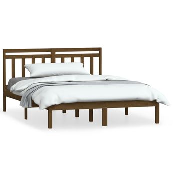 Estructura De Cama Doble Madera Maciza Marrón Miel 120x190 Cm Vidaxl