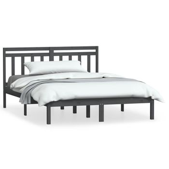 Estructura De Cama De Madera Maciza De Pino Gris 140x190 Cm Vidaxl