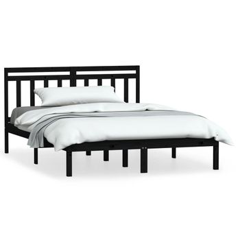 Estructura De Cama De Madera Maciza De Pino Negro 140x190 Cm Vidaxl