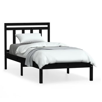 Estructura De Cama De Madera Maciza De Pino Negro 90x200 Cm Vidaxl