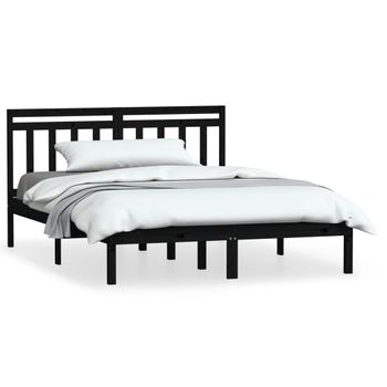 Estructura De Cama De Madera Maciza De Pino Negro 140x200 Cm Vidaxl