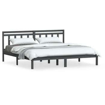 Estructura De Cama De Madera Maciza Gris Super King 180x200 Cm Vidaxl