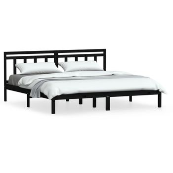 Estructura De Cama De Madera Maciza Negra Super King 180x200 Cm Vidaxl