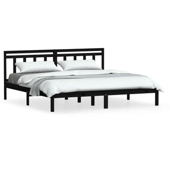 Estructura De Cama De Madera Maciza De Pino Negro 200x200 Cm Vidaxl