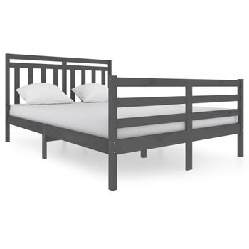 Estructura De Cama De Madera Maciza Gris 140x200 Cm Vidaxl