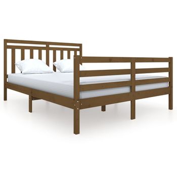 Estructura De Cama De Madera Maciza Marrón Miel 150x200 Cm Vidaxl