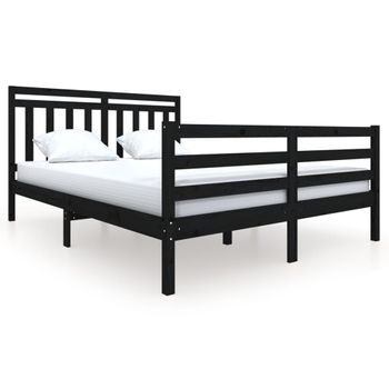 Estructura De Cama De Madera Maciza Negra 160x200 Cm Vidaxl