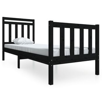 Estructura Cama Madera Maciza Individual Negro 75x190 Cm Vidaxl