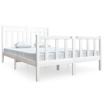 Estructura De Cama De Madera Maciza Blanca 140x190 Cm Vidaxl