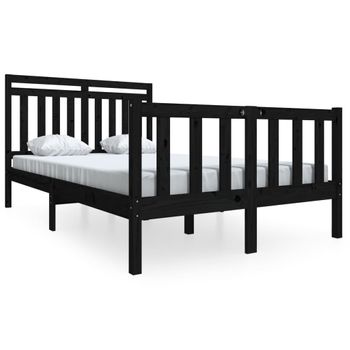 Estructura De Cama De Madera Maciza Negro 140x200 Cm Vidaxl