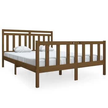 Estructura De Cama De Madera Maciza Marrón Miel 150x200 Cm Vidaxl