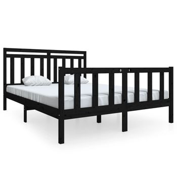 Estructura De Cama De Madera Maciza Negro 150x200 Cm Vidaxl