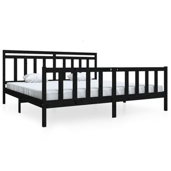 Estructura De Cama De Madera Maciza Negra 200x200 Cm Vidaxl