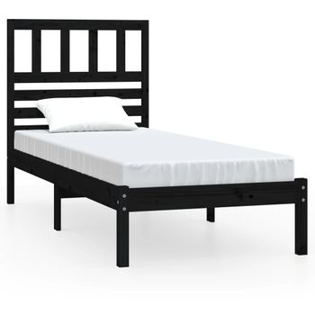 Estructura Cama Individual Madera Maciza Pino Negra 90x190 Cm Vidaxl